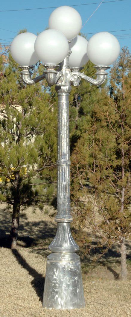 10 inch white acrylic lamp post globes with 3.91 inch solid flange. cast aluminum basketweave 5 light street lamp