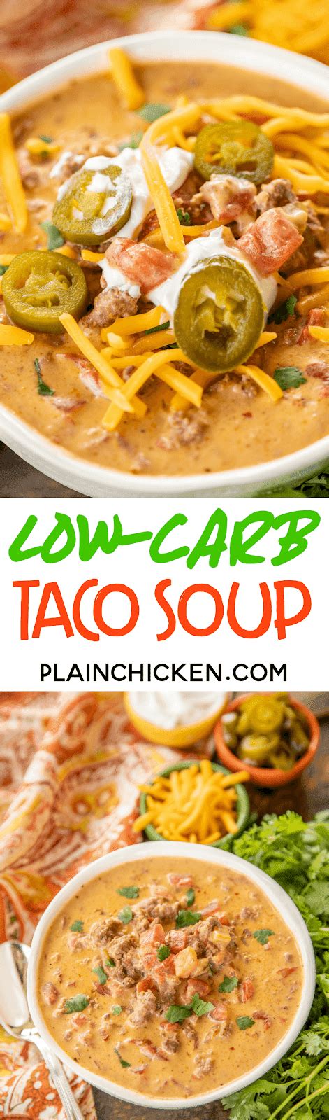 Cover and cook on low for 4 hours. Low-Carb Taco Soup - Plain Chicken