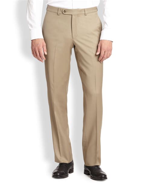 Saks Fifth Avenue Wool Dress Pants In Brown For Men Lyst