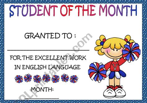 Student Of The Month Award Esl Worksheet By Nephelie