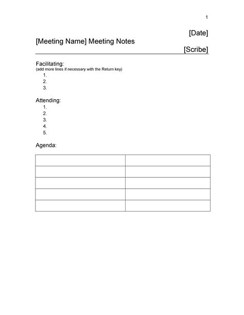 Printable Meeting Minutes Template