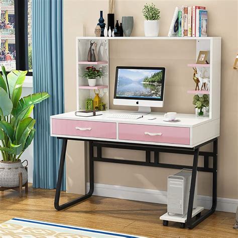 Cdto Large Computer Desk With Bookshelf Home Office Table With Storage