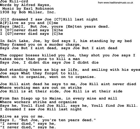 Pete Seeger Song Joe Hill Lyrics And Chords