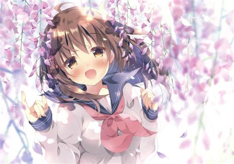 Wallpaper Anime Girl Moe School Uniform Cherry Blossom