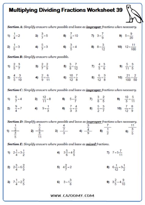 Adding Subtracting Multiplying And Dividing Fractions Worksh