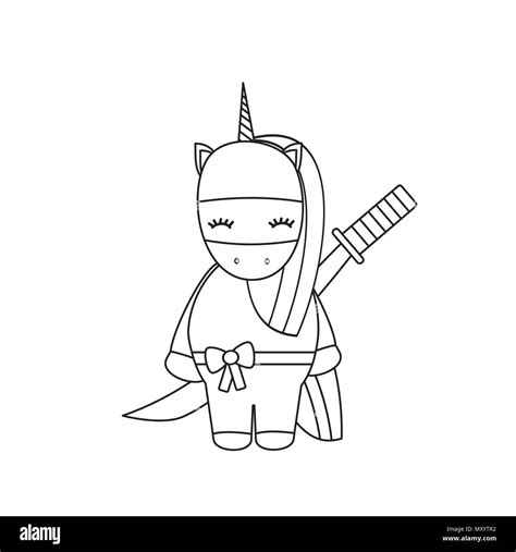 Cute Cartoon Vector Illustration With Black And White Ninja Unicorn