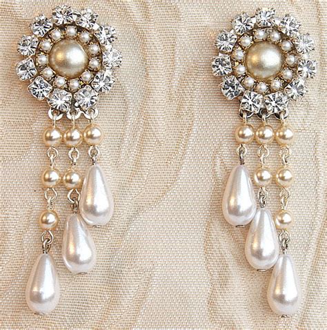 Bridal Chandelier Earrings Victorian Bridal Earrings Champagne Pearl