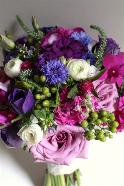 Jewel Toned Purple Fuchsia And Blue Bridal Bouquet