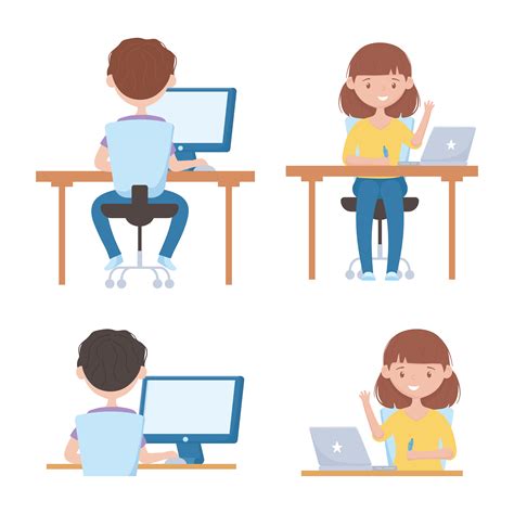 Online Education With Students On Devices Set 1260868 Vector Art At