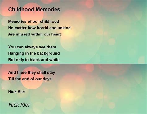 Childhood Memories Poem By Nick Kler Poem Hunter