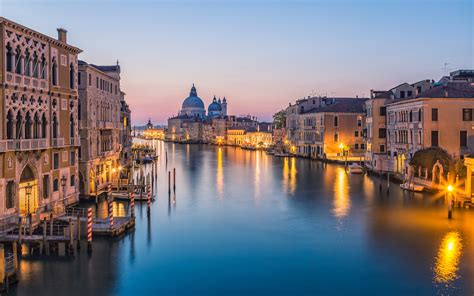 Venice at night Grand Canal Basilica of Santa Maria Italy 4K Ultra HD