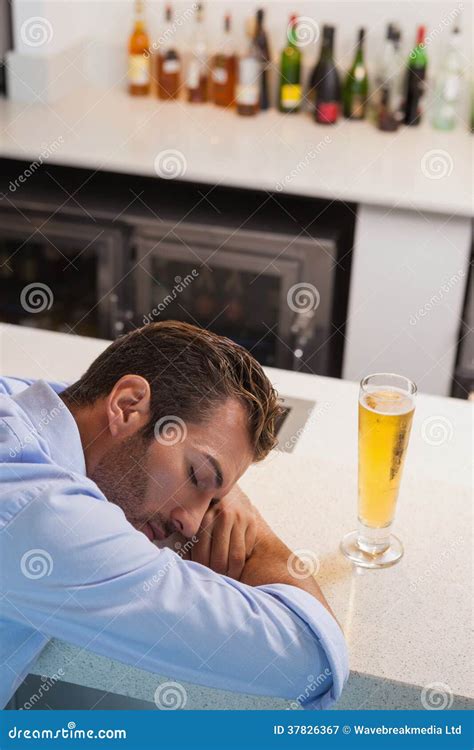 Drunk Businessman Sleeping Beside Glass Of Beer Stock Image Image Of
