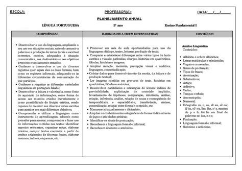 Plano De Aula 3 Ano Ensino Fundamental Lingua Portuguesa