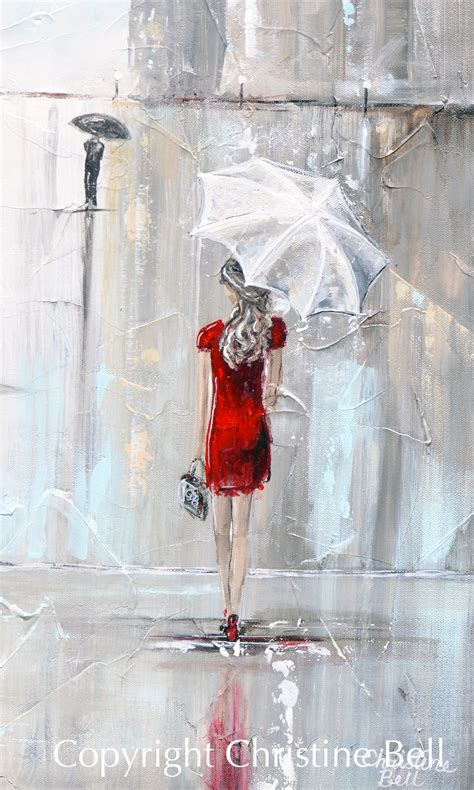 Original Art Abstract Painting Fashion Woman Red Dress