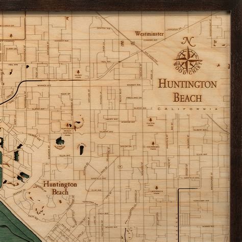 Huntington Beach Wooden Map Art Topographic 3d Chart