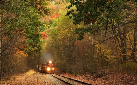 Train Traveling Through Autumn Mountains Hd Wallpaper Background