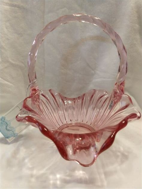 Vtg Fenton Art Glass Empress Rose 6630 Cp Ribbed Basket 8 75 Tall For Sale Online Ebay