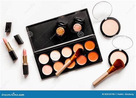 Decorative Cosmetics Nude On White Background Top View Stock Photo