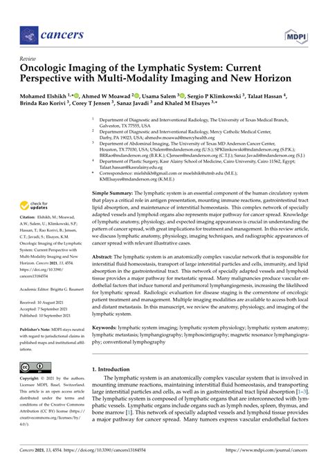 Pdf Oncologic Imaging Of The Lymphatic System Current Perspective