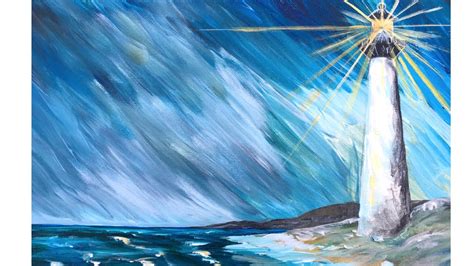 Lighthouse In A Storm Step By Step Acrylic Painting On