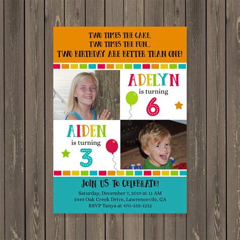 Double The Fun Sibling Birthday Party Invitation Joint Etsy Sibling