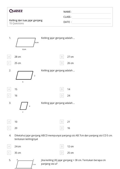 Lembar Kerja Luas Dan Keliling Untuk Kelas Di Quizizz Gratis