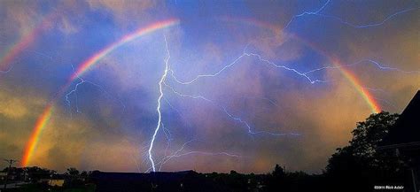 Connecting Rainbow With Lightning Storm Nature Photography