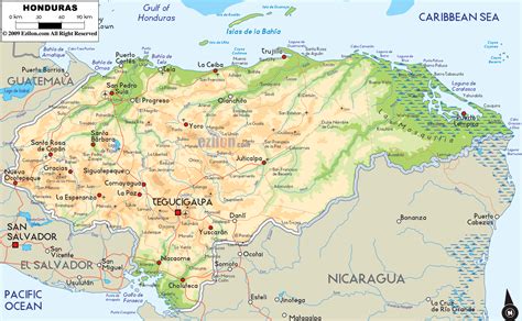 Physical Map Of Honduras Ezilon Maps