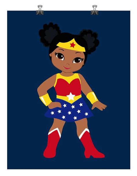 African American Wonder Woman Superhero Nursery Wall Art Print Up To