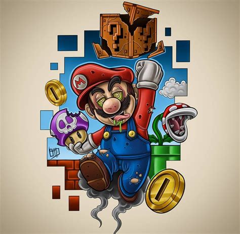 Mario Mushroom Trip Super Mario World Arte Com Desenhos Animados