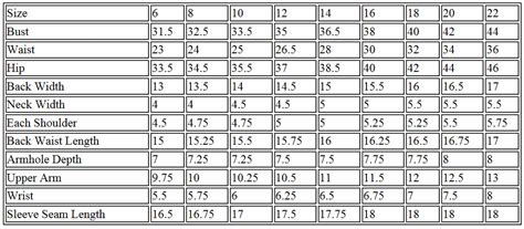 Standard Womens Size Chart Clearwater Knits