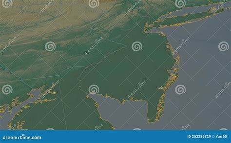 New Jersey Extruded Mainland United States Stereographic Relief Map