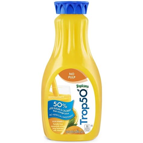 Tropicana Trop 50 No Pulp Orange Juice 52 Fl Oz