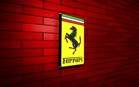 Download Wallpapers Ferrari 3d Logo 4k Red Brickwall Creative Cars