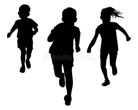Silhouette Of Running Children Vector Illustration Stock Vector