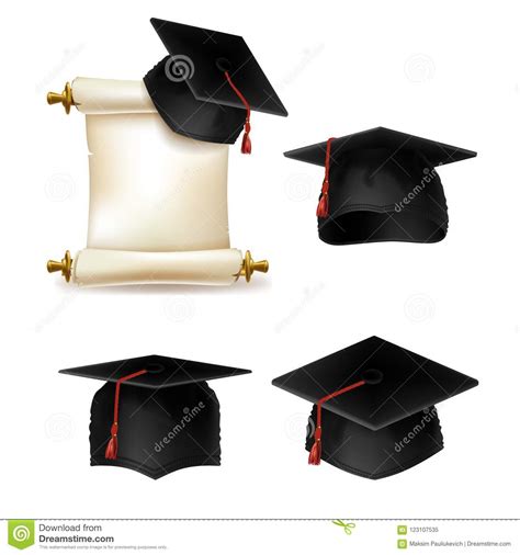Vector Graduation Hat Academic Cap With Diploma Stock Vector