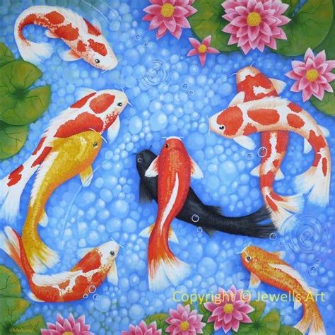 Feng Shui Art Wealth And Blessings 2 9 Koi Fish Etsy Fish