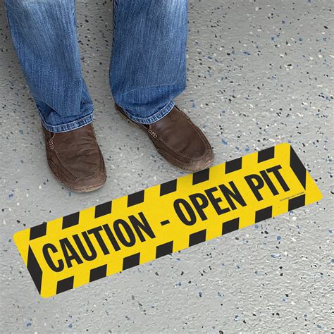 Caution Open Pit Striped Border Slip Resistant Floor Sign Sku Sf 0386