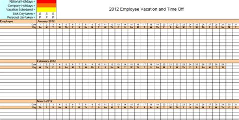 Employee Time Off Calendar Template 4 Vacation Schedule Templates Excel