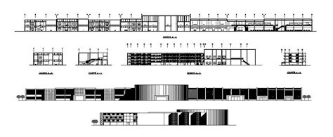 Airport Terminal Building All Sided Elevation And Section Details Dwg