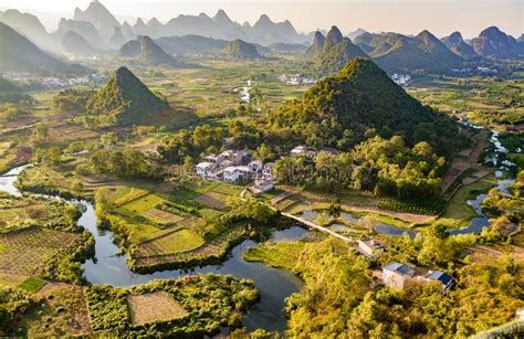 Sunset Over Li River Guilin China Stock Photo Image Of Guilin