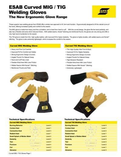 ESAB Curved MIG TIG Welding Gloves ESAB Welding Cutting