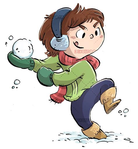 Kids Playing Throwing Snowball In Winter Illustrations From Dibustock
