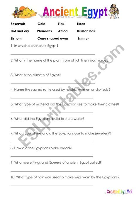 Ancient Egypt Worksheet Worksheet Education