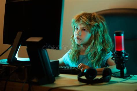 Child Playing Computer Games Or Studying On Pc Computer Kid Gamer On