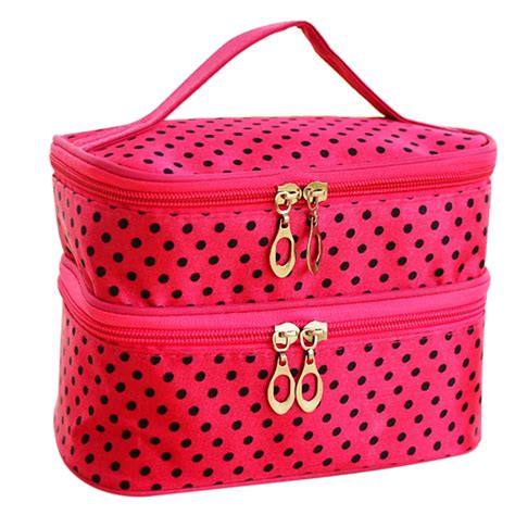 Double Travel Toiletry Lady Cosmetic Bag Dot Makeup Case Organizer