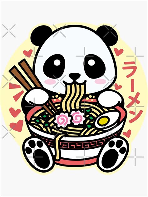 Panda Eating Ramen Cute Kawaii Noodles Sticker By Detourshirts