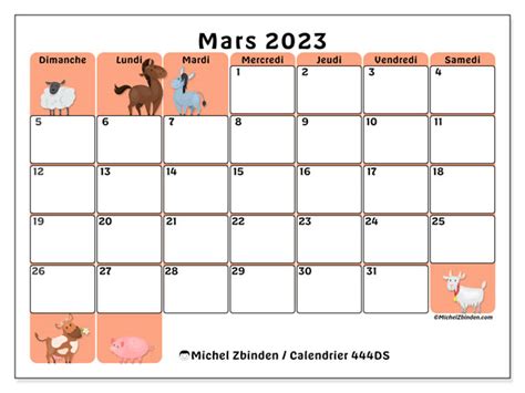 Calendrier Mars 2023 à Imprimer “444ds” Michel Zbinden Be