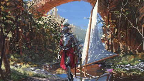 Картинка Рыцарь Доспехи Средневековье Фантастика Лодки 3840x2160