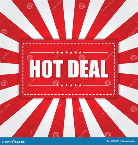 Hot Deal Banner With Sunburst Effect On White And Red Background Stock